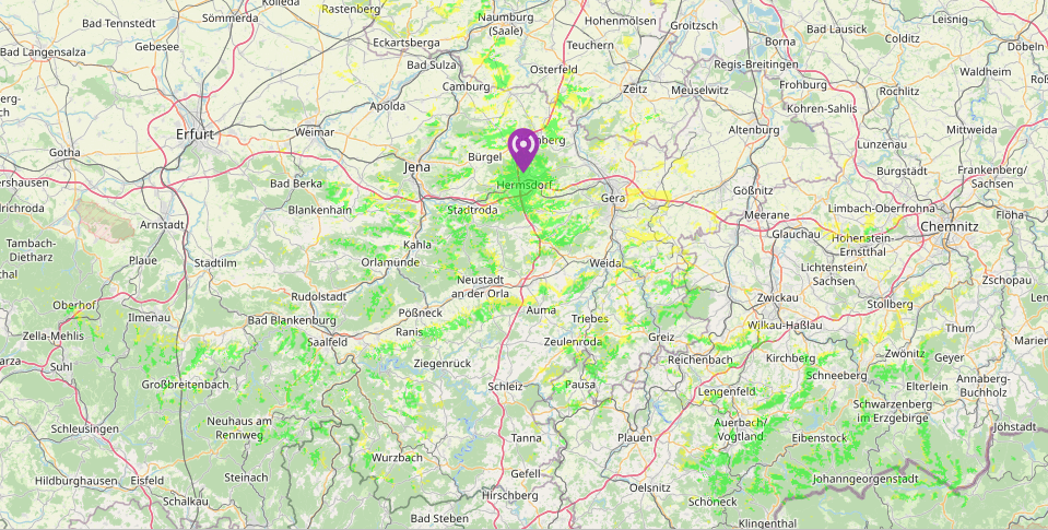 Map highlighting coverage of the 10 GHz beacon.